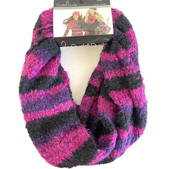 Cuddl Duds Accessories - Cuddl Duds Womens Black Purple Pink Soft Striped Infinity Scarf - New with Tags